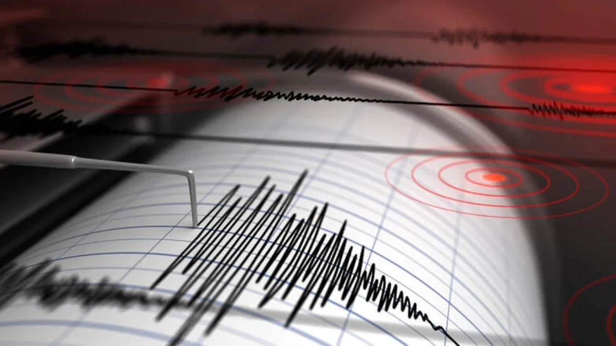 Sismografo con tracciato di una scossa di terremoto