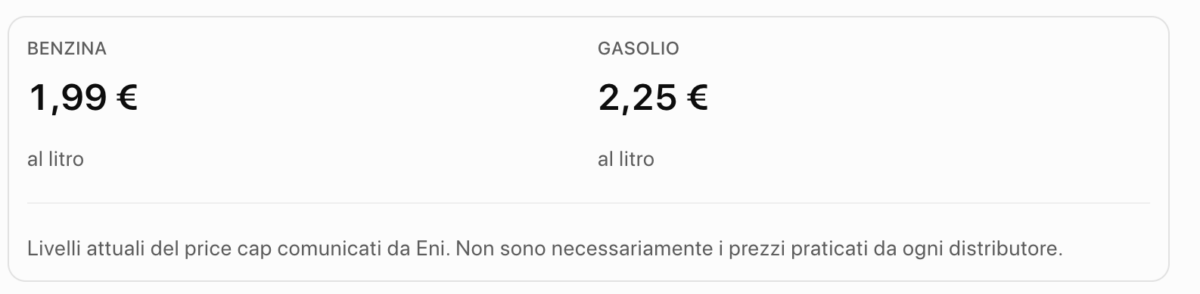 Valori attuali del price cap Eni